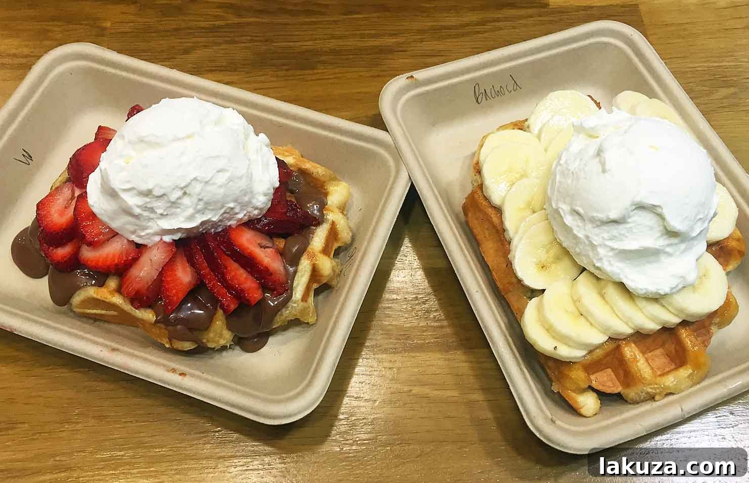Waffle Love (or Waffle Luv) offers the best waffles ever, topped with fresh fruits, whipped cream, Nutella, and Biscoff, available at their Gilbert restaurant or food truck.