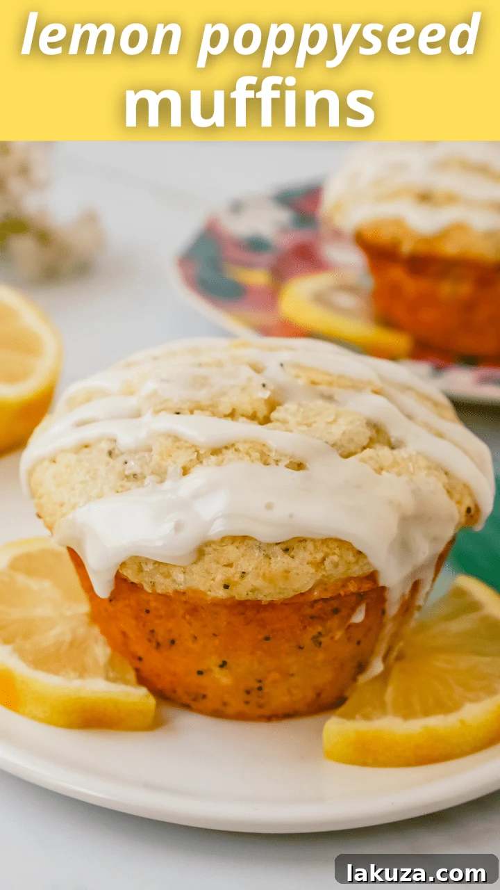 The most tender, moist, light, fluffy, and tangy lemon poppyseed muffins with a sweet lemon glaze. The best lemon poppyseed muffin recipe!