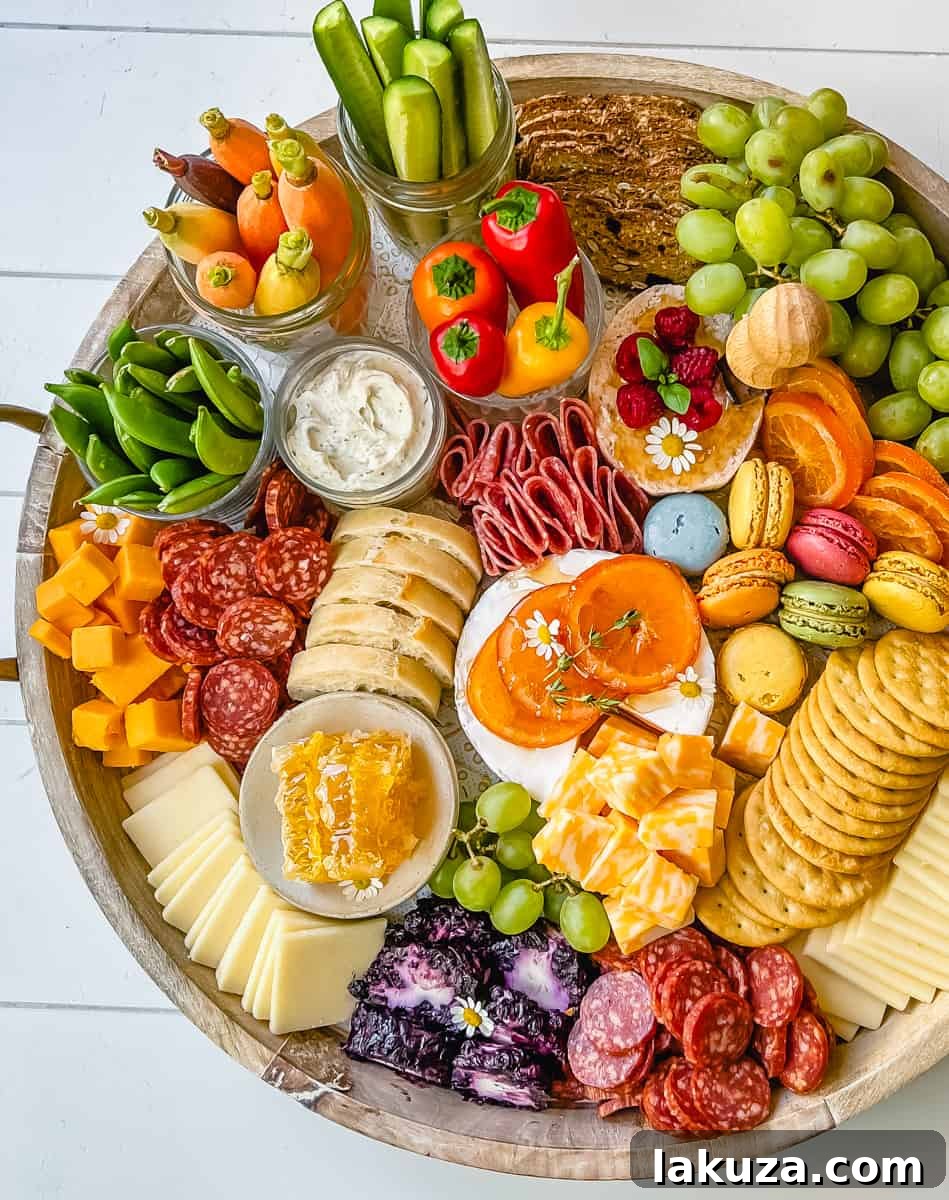 Fresh Spring Grazing Board 4 A close-up view of a beautifully arranged Spring Charcuterie Board, highlighting the textures of brie cheese, dried apricots, fresh berries, and a variety of nuts, all garnished with delicate edible flowers.
