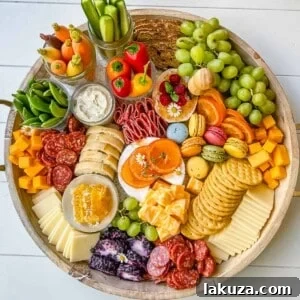 A beautiful Spring Charcuterie Board with fresh ripe fruits, creamy cheeses, crisp vegetables, cured meats, crackers, French baguette slices, honeycomb, macarons, and edible flowers. This is a perfect Spring entertaining board.