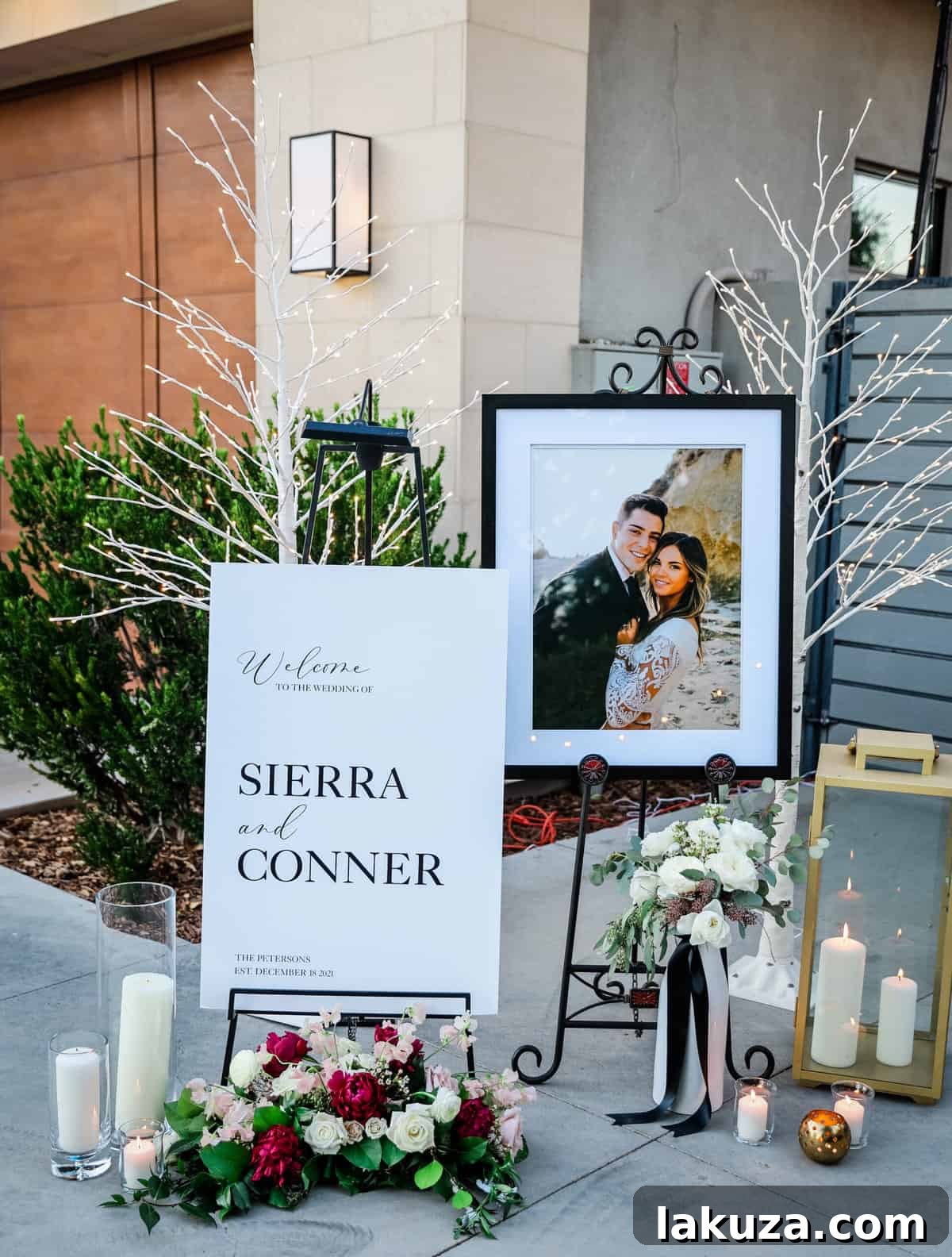 Wedding guest book table with rustic decor