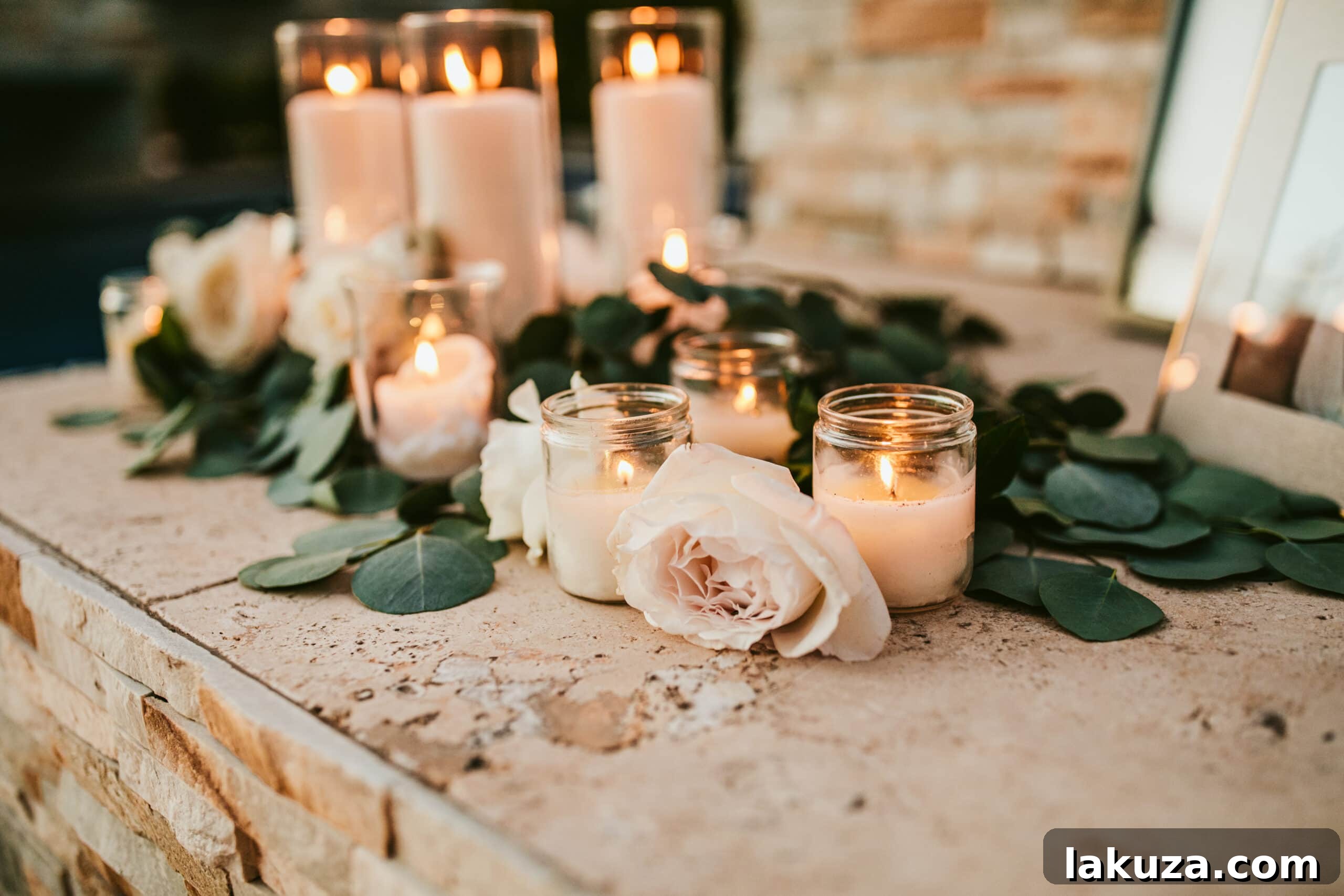 Close-up of lush greenery garland wedding decor