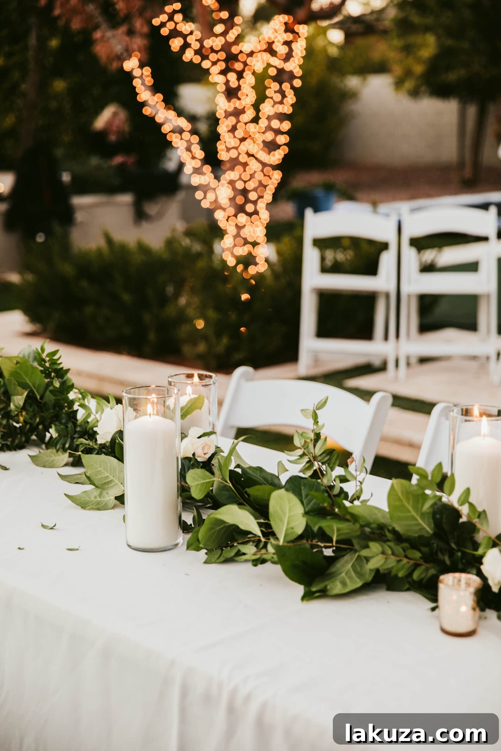 Romantic candlelit wedding reception at night