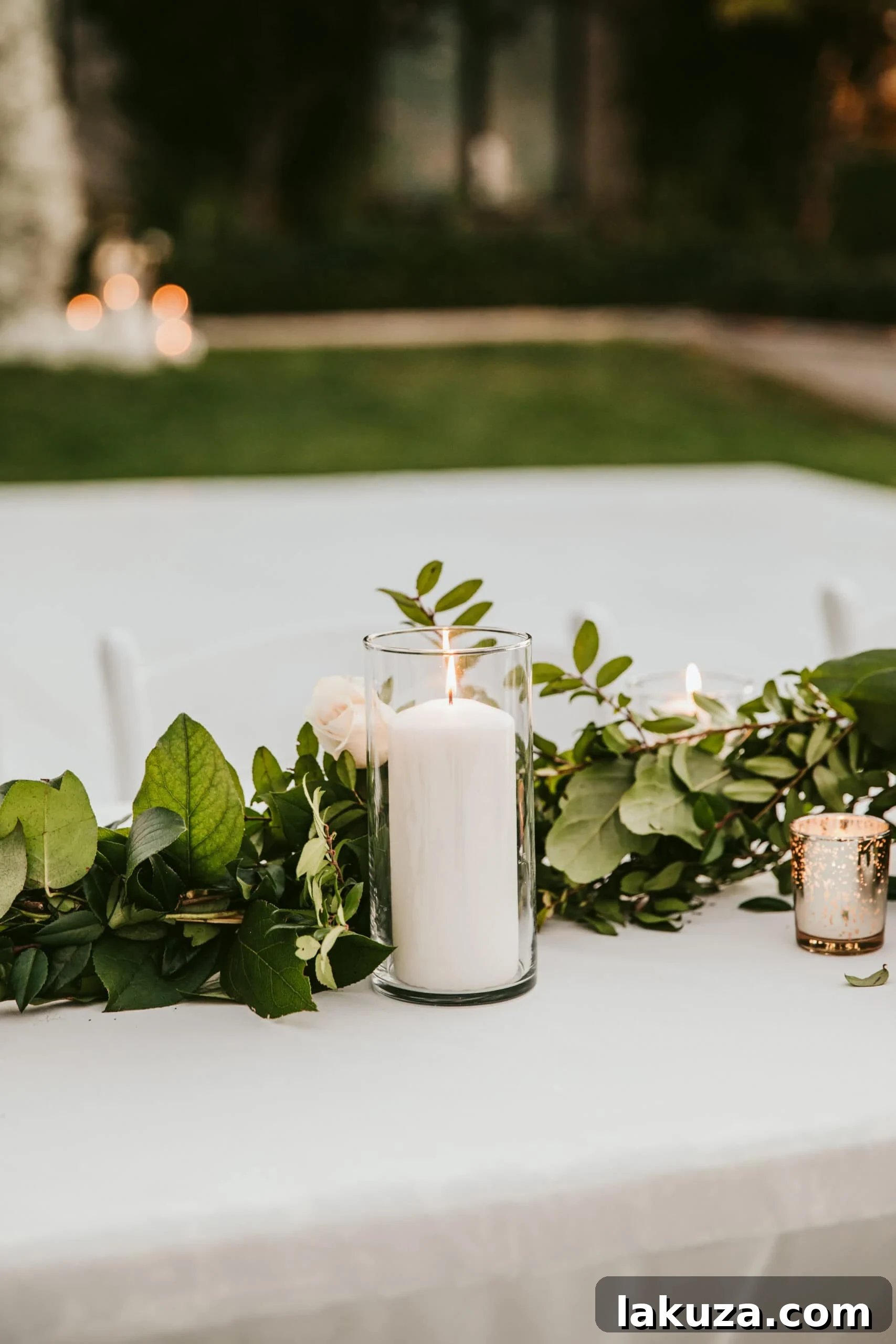 Close-up of various wedding candles creating a warm glow