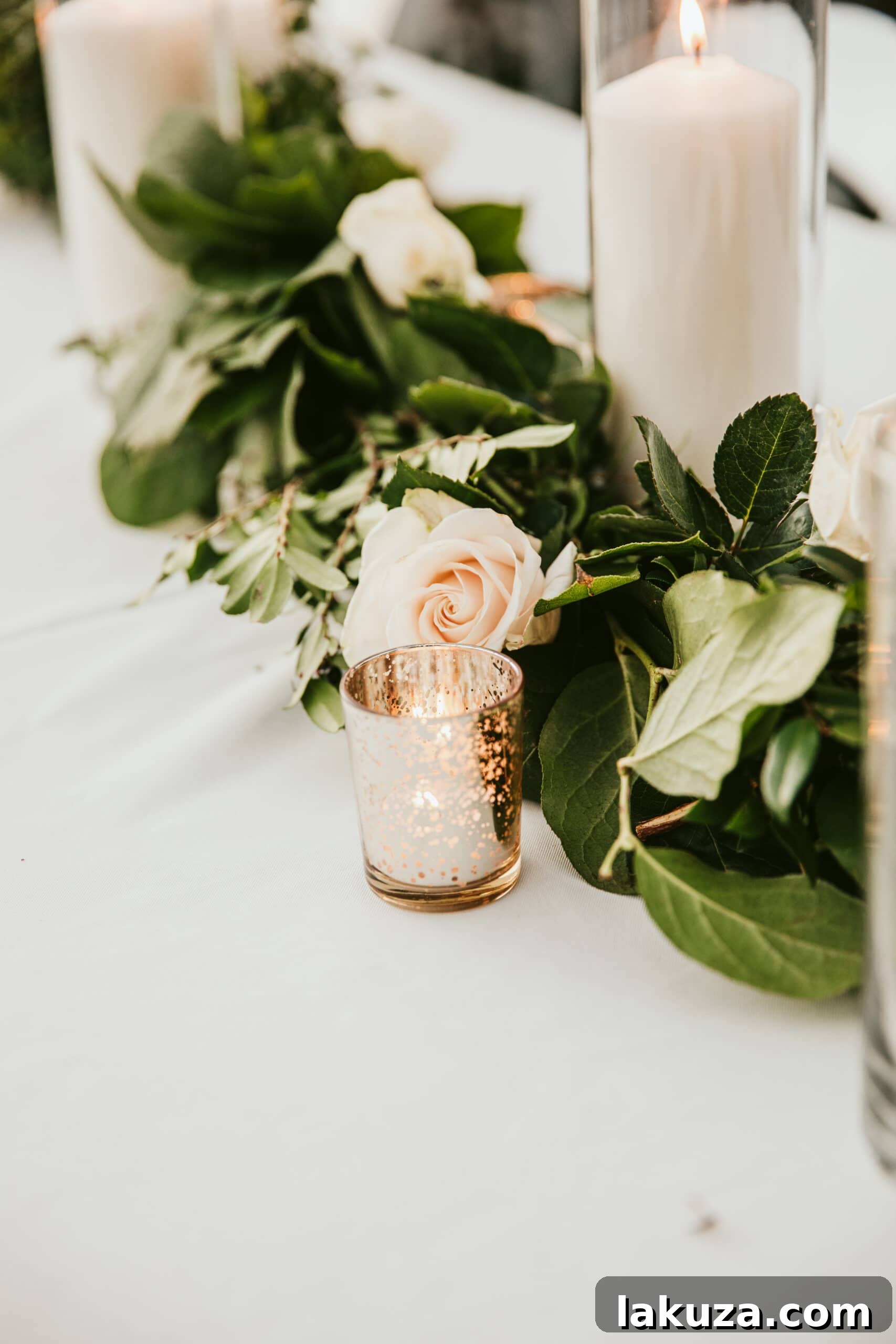 Candlelit pathway at an outdoor wedding
