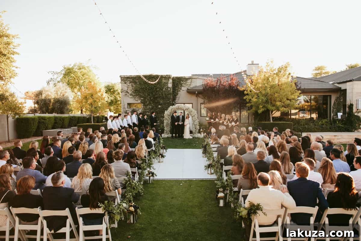 Joyful wedding ceremony with family and friends watching