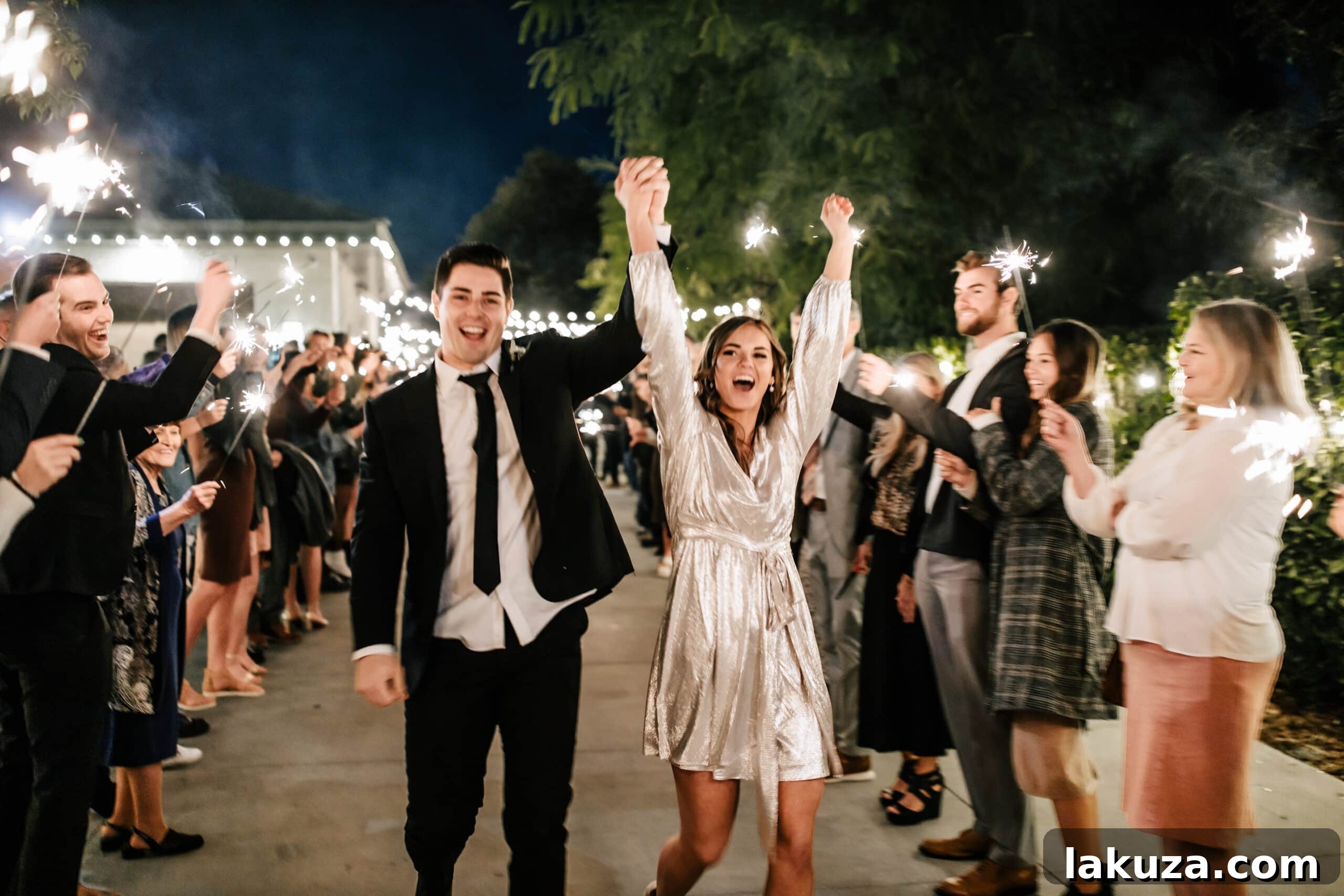 Wedding reception decor with twinkling lights and candles
