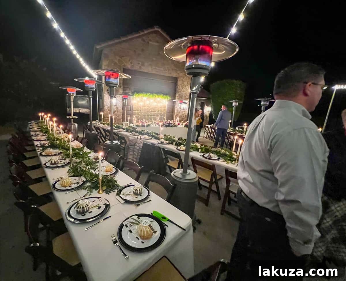 Beautifully catered dinner spread at the rehearsal dinner