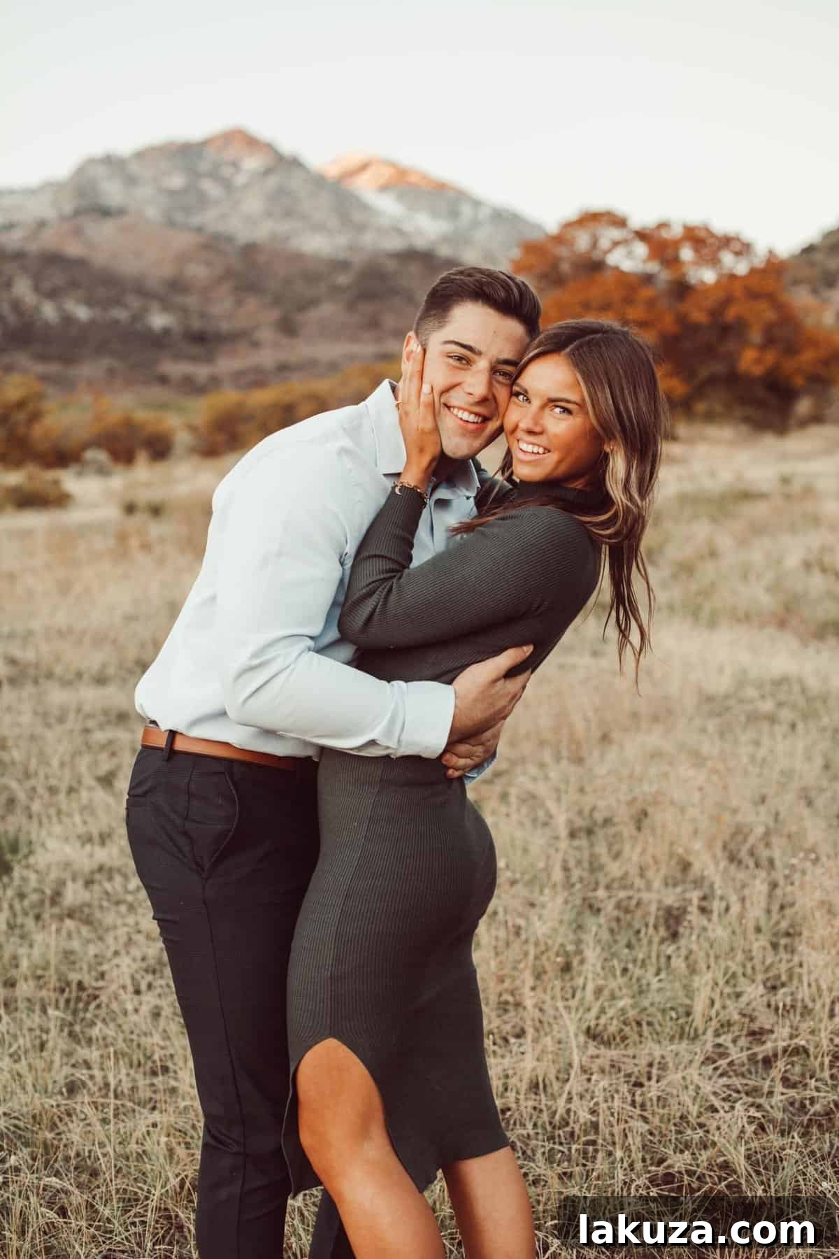 Close-up of Sierra and Conner sharing a tender moment during their engagement shoot