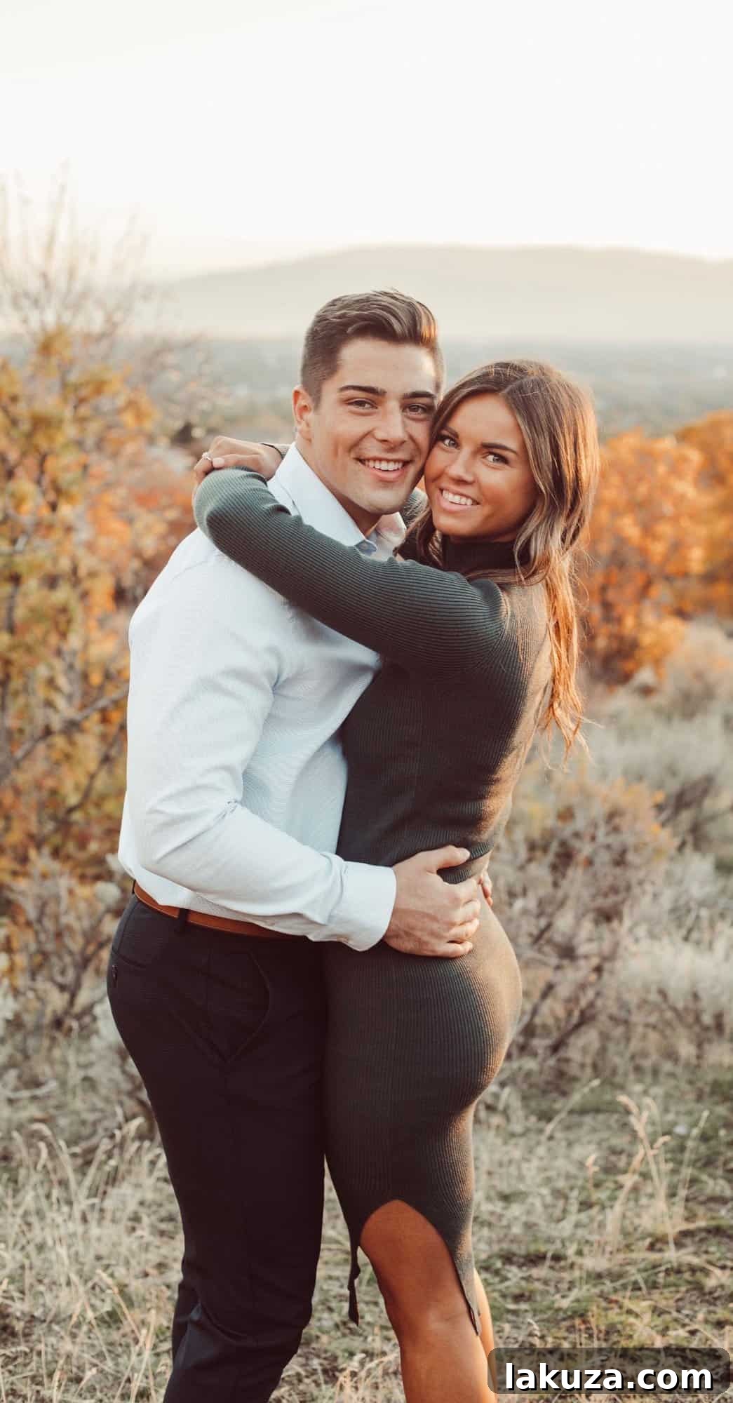 Candid engagement photo capturing laughter and joy