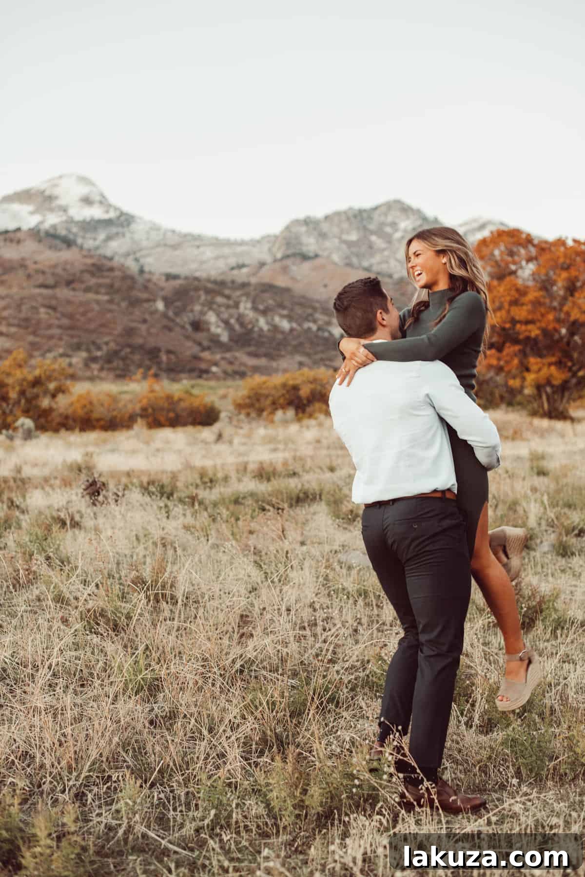 Romantic engagement portrait of the happy couple