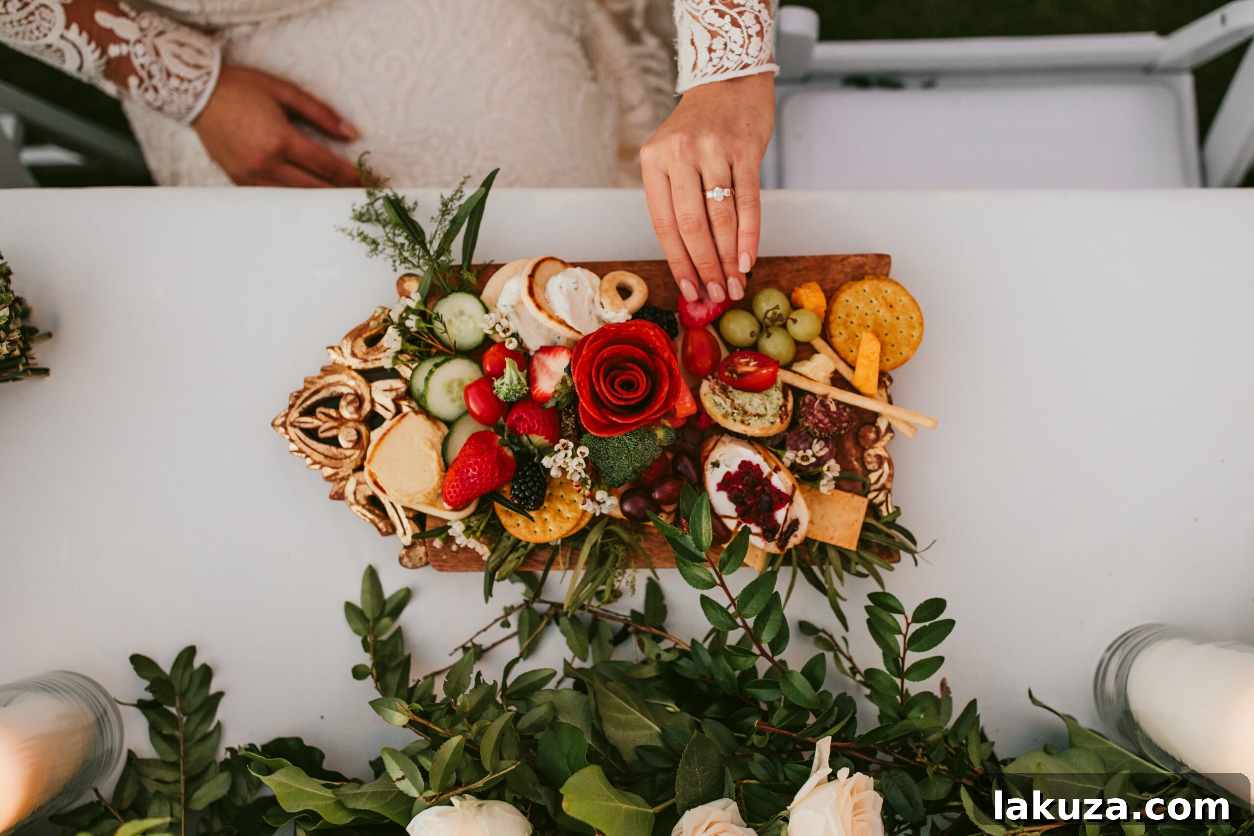 Mini charcuterie board specially prepared for the newlyweds by Gilded Gatherings