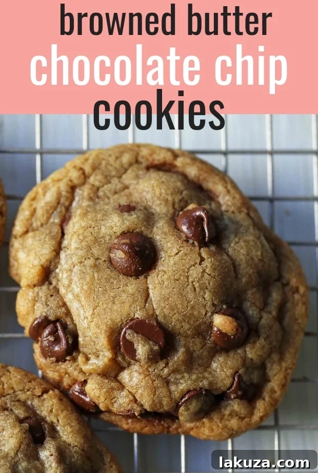 Pinterest pin for MJ's Top Secret Brown Butter Chocolate Chip Cookies, highlighting them as the best saucepan cookies.