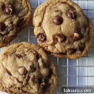 MJ's Top Secret Brown Butter Chocolate Chip Cookies, made in one saucepan, showcasing a perfect golden brown finish.