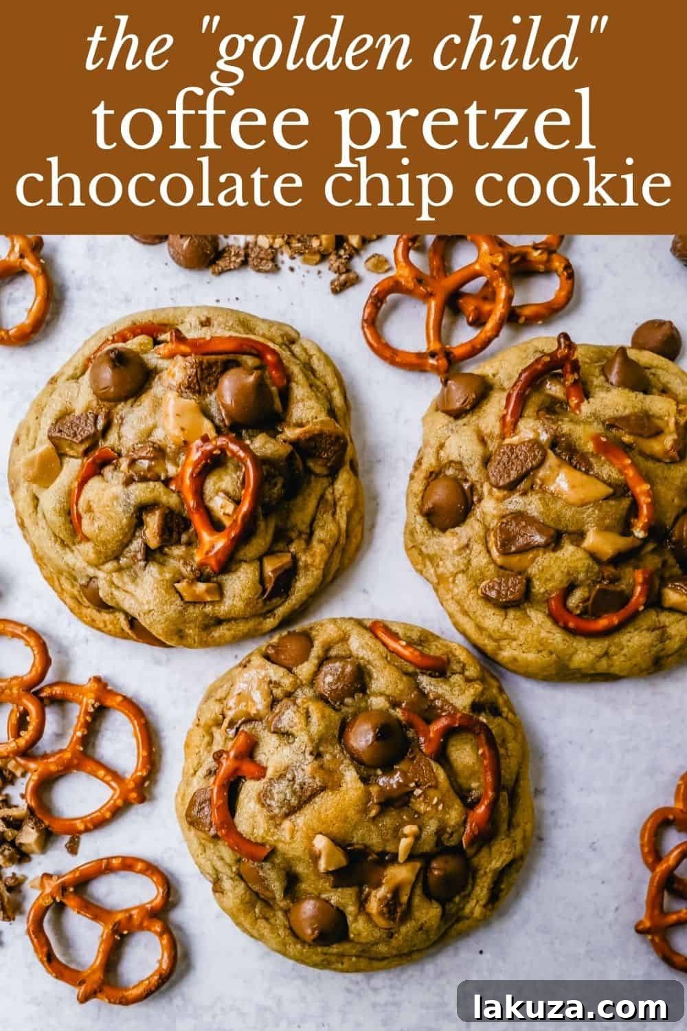 Toffee Chocolate Chip Pretzel Cookies with chocolate toffee chunks, salty pretzels, and milk chocolate chips. The perfect salty and sweet bakery cookie!