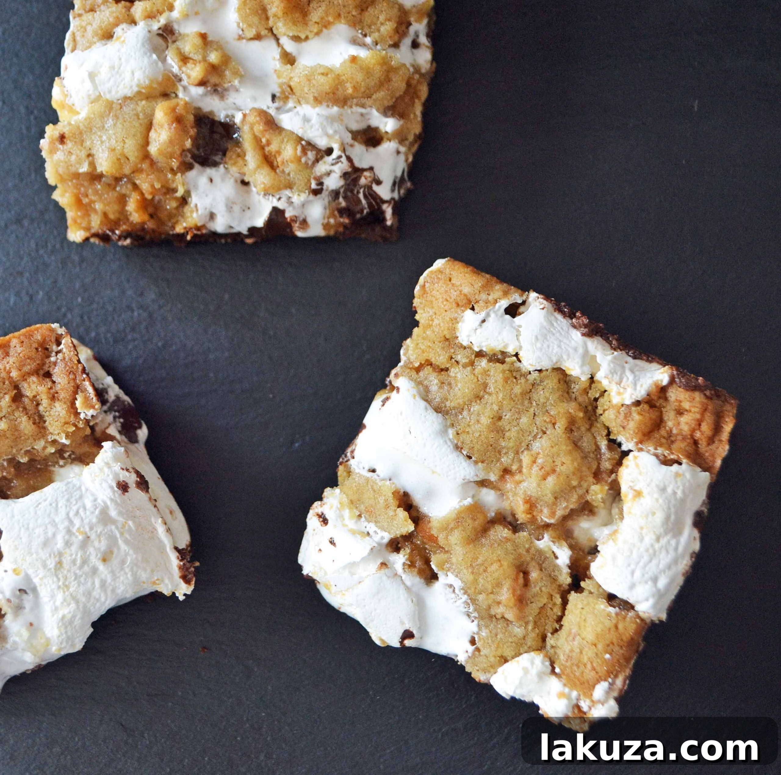 Close-up of S'mores Brownie Bars with gooey marshmallow and chocolate