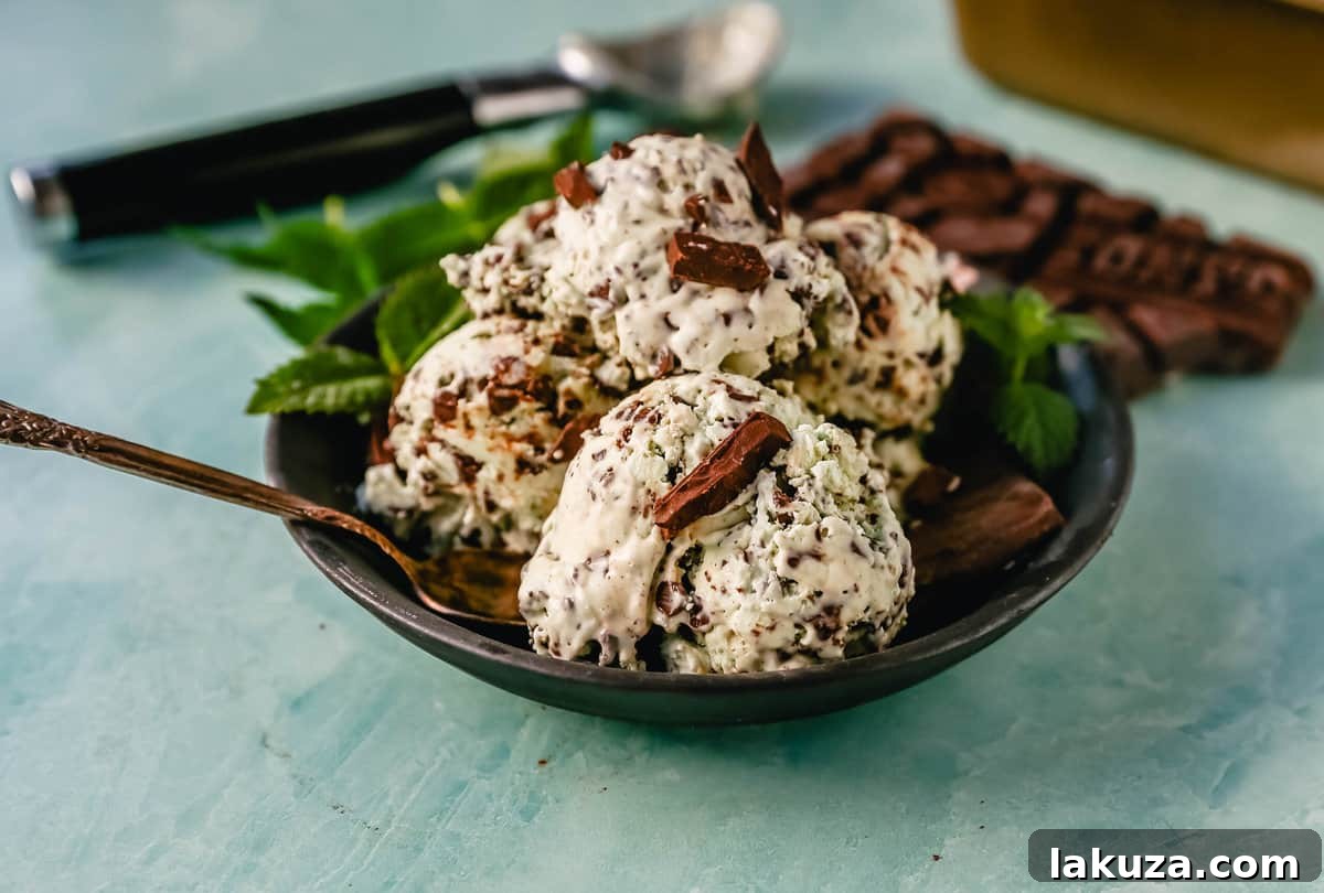 Emerald Mint Chocolate Dream 5 Ingredients laid out for no-churn mint chocolate chip ice cream, including heavy cream, cream cheese, sweetened condensed milk, mint and vanilla extracts, and various chocolate chips.