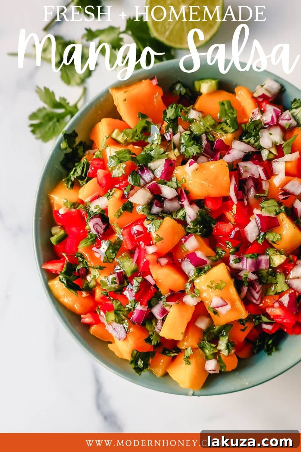Tropical Mango Salsa 8 Homemade Fresh Mango Salsa with ripe mango, red peppers, cilantro, red onion, jalapeno, lime juice, salt, and a touch of honey. The freshest and best mango salsa recipe!