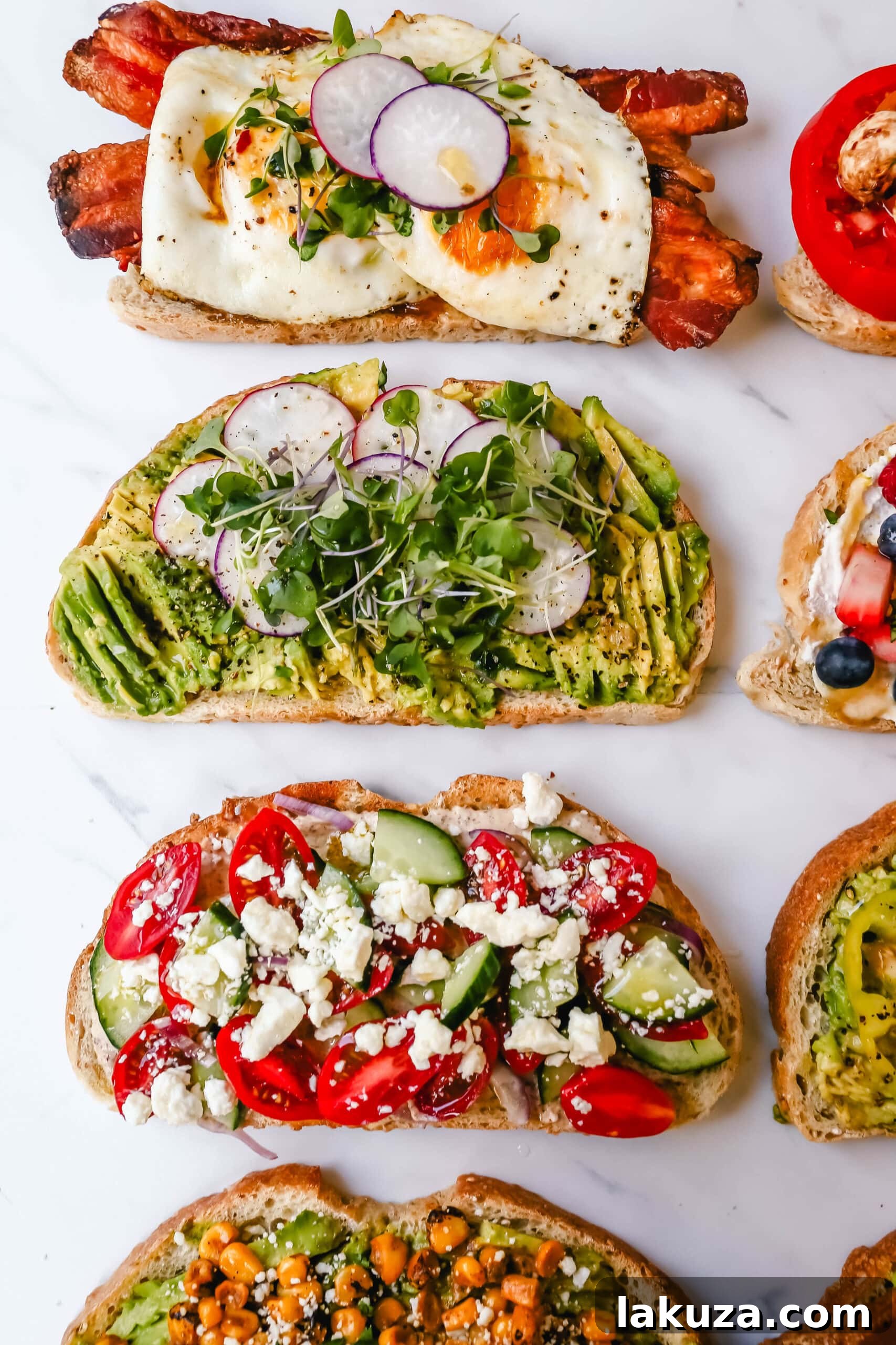 A beautifully arranged gourmet toast with various toppings, presented for a meal or party.