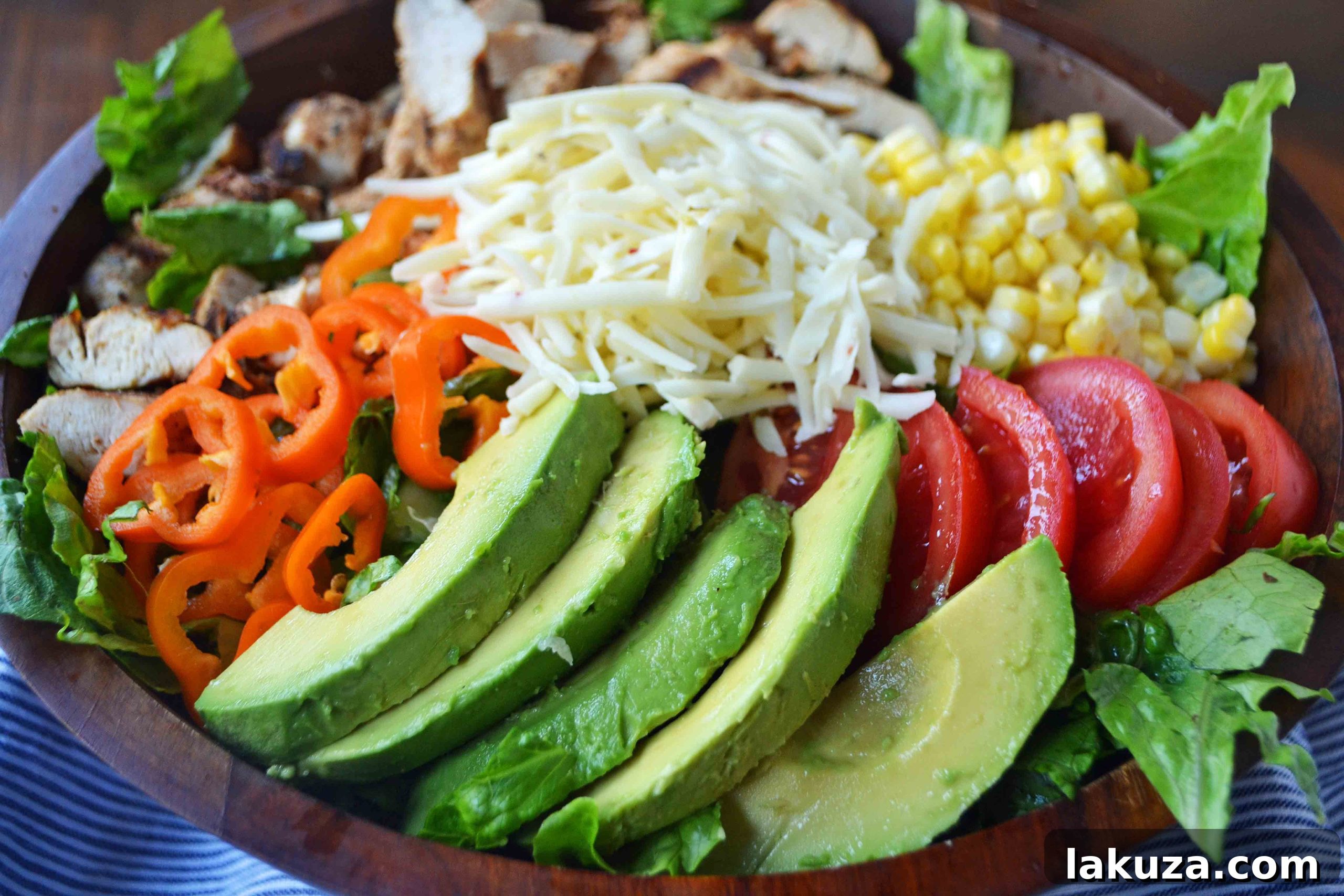 Fiesta Chicken Chopped Salad with Cilantro Lime Ranch 3 Close-up of Southwestern Chicken Chopped Salad showcasing grilled chicken, corn, and fresh vegetables