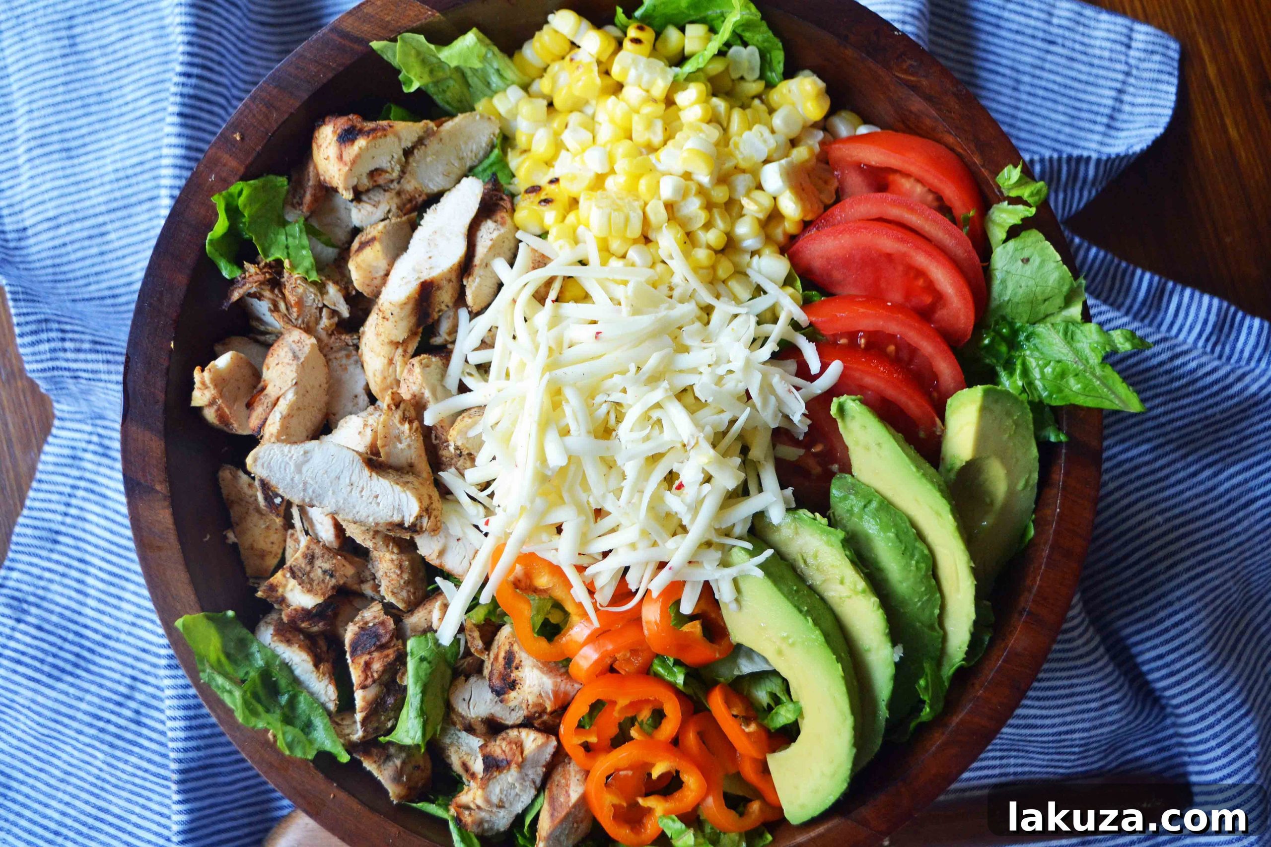 Fiesta Chicken Chopped Salad with Cilantro Lime Ranch 7 Full spread of Southwestern Chicken Chopped Salad with Cilantro Lime Ranch ready to serve