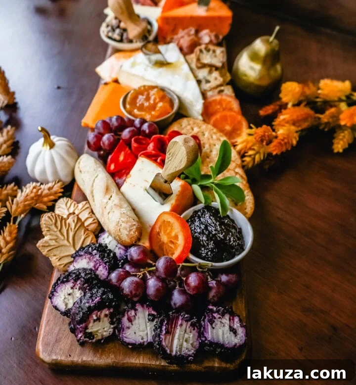 Autumn Harvest Charcuterie Spread 4 Festive Charcuterie Board perfect to celebrate Thanksgiving or Friendsgiving with friends and family. How to pick out the perfect meats, cheeses, fruits, jams, crackers, and dips for your Fall charcuterie spread. Tips and tricks for making the best charcuterie board.
