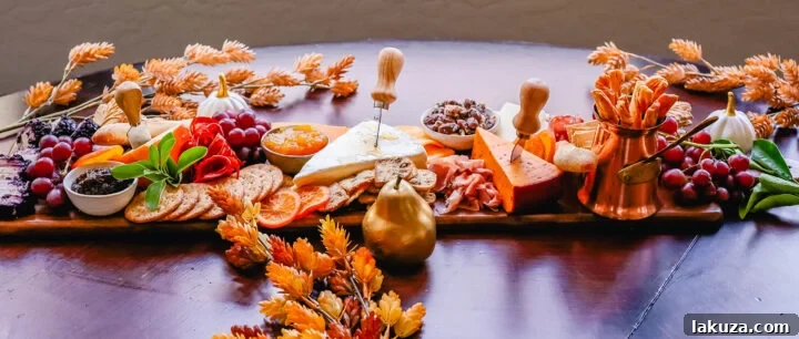 Autumn Harvest Charcuterie Spread 6 Festive Charcuterie Board perfect to celebrate Thanksgiving or Friendsgiving with friends and family. How to pick out the perfect meats, cheeses, fruits, jams, crackers, and dips for your Fall charcuterie spread. Tips and tricks for making the best charcuterie board.