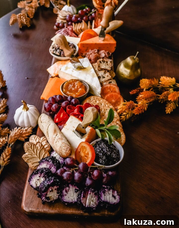 Autumn Harvest Charcuterie Spread 8 Festive Charcuterie Board perfect to celebrate Thanksgiving or Friendsgiving with friends and family. How to pick out the perfect meats, cheeses, fruits, jams, crackers, and dips for your Fall charcuterie spread. Tips and tricks for making the best charcuterie board.