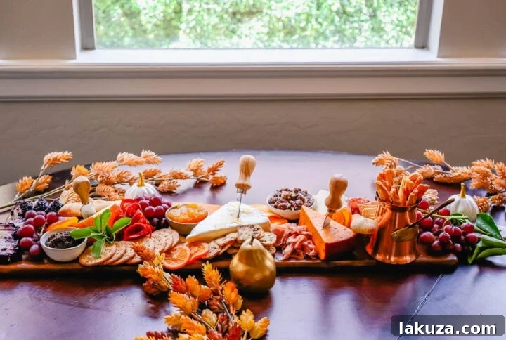 Autumn Harvest Charcuterie Spread 9 Festive Charcuterie Board perfect to celebrate Thanksgiving or Friendsgiving with friends and family. How to pick out the perfect meats, cheeses, fruits, jams, crackers, and dips for your Fall charcuterie spread. Tips and tricks for making the best charcuterie board.