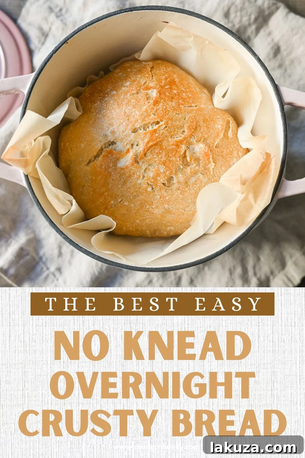 Effortless Overnight Artisan Loaf 18 Pin-worthy image of No-Knead Overnight Crusty Bread Recipe. This artisan bread is baked in a Dutch oven and requires only flour, water, salt, and yeast for a perfect, easy homemade loaf.