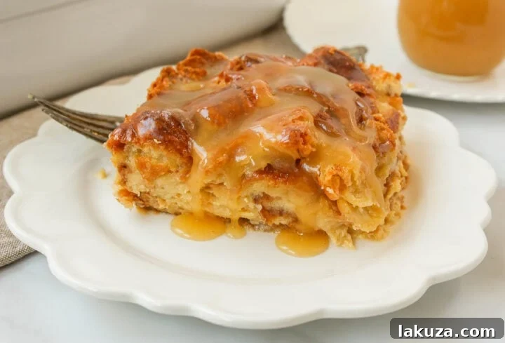Heavenly Croissant Bake 2 Croissant Bread Pudding with Vanilla Sauce is a decadent dessert or breakfast recipe, featuring buttery croissants baked in a creamy custard and topped with homemade vanilla bean sauce.