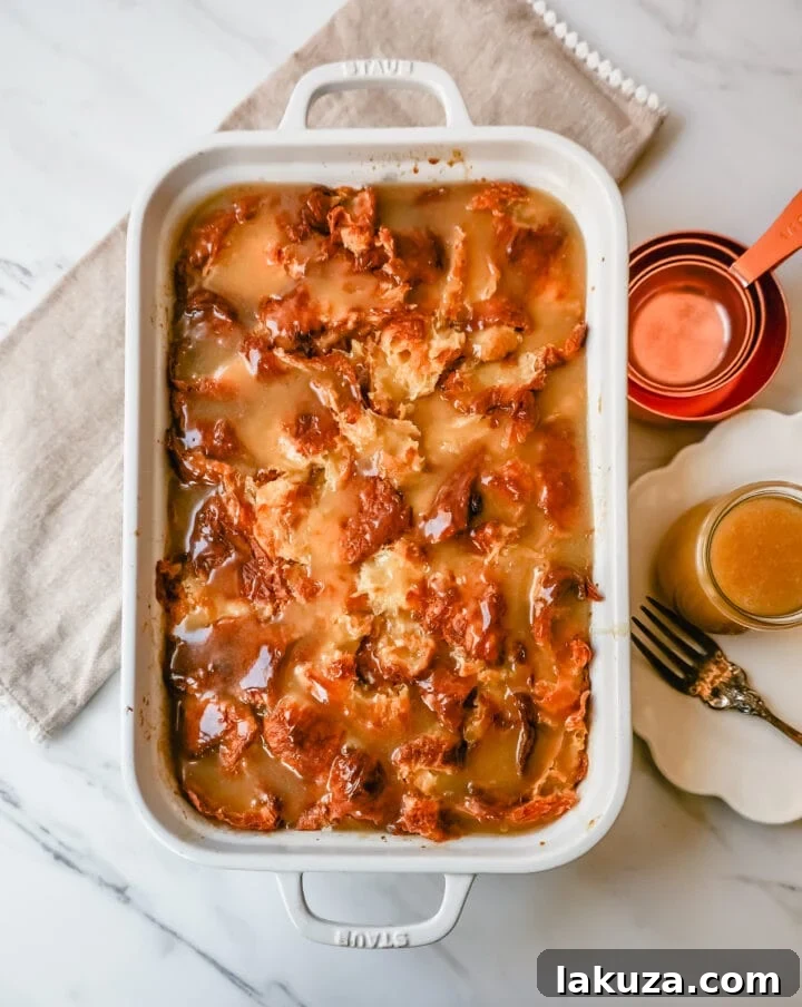 Heavenly Croissant Bake 3 Buttery croissants soaked in homemade vanilla custard, baked to perfection, and topped with an irresistible vanilla butter sauce. The ultimate Croissant Bread Pudding experience.