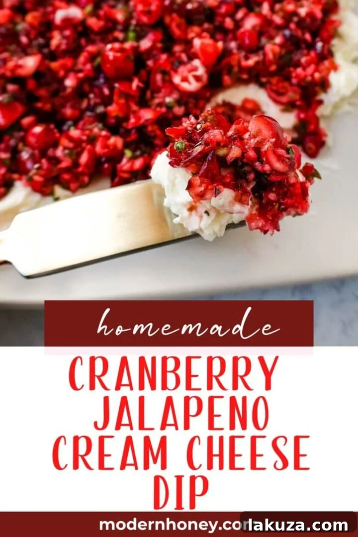 A side view of the Cranberry Jalapeno Cream Cheese Dip, beautifully layered and ready to be enjoyed, with a focus on the texture and vibrant colors.