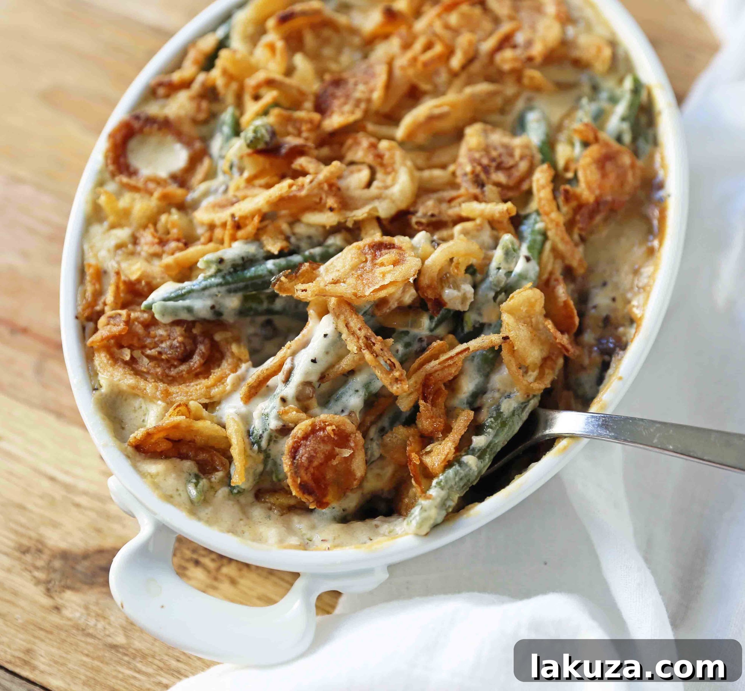 Homemade Green Bean Casserole: From-scratch recipe, the BEST Thanksgiving side dish with fresh green beans and creamy sauce.
