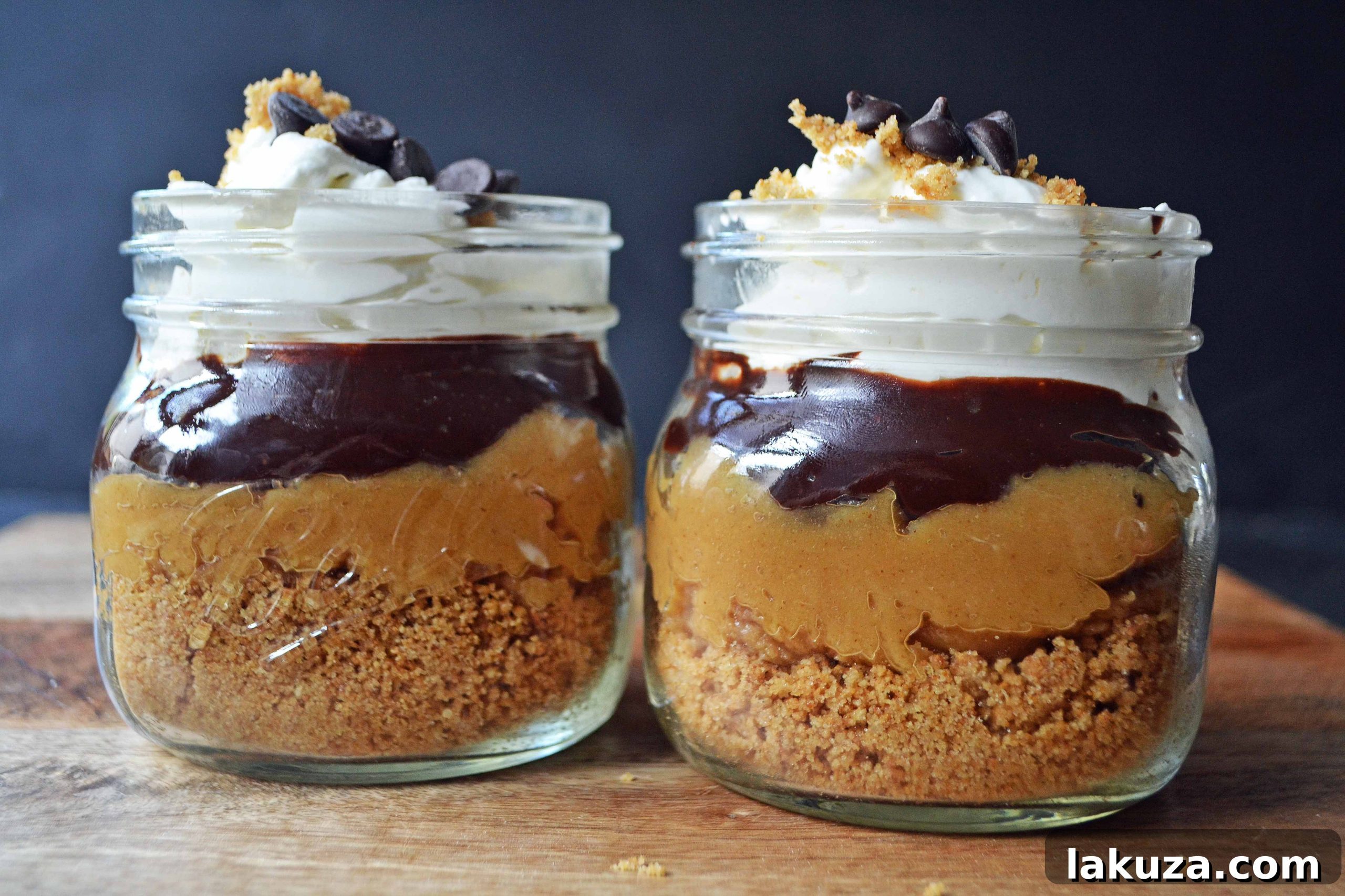 The Eligible Bachelor Peanut Butter Pie Jars by Modern Honey with chocolate and peanut butter layers