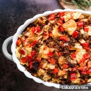 Flavorful Mexican Chorizo Cornbread Stuffing, a delightful blend of cornbread, chorizo, and vibrant spices.