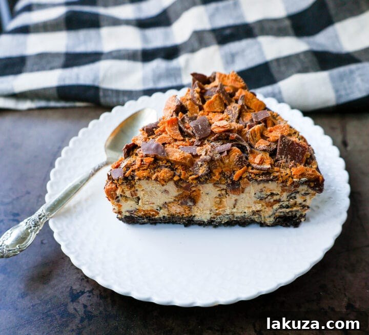 Decadent Butterfinger Pie 7 No-Bake Chocolate Peanut Butter Butterfinger Pie with a chocolate OREO crust, creamy peanut butter filling with Butterfinger candy bars, chocolate ganache, and topped with fresh whipped cream and Butterfinger. The best creamy Butterfinger pie recipe!