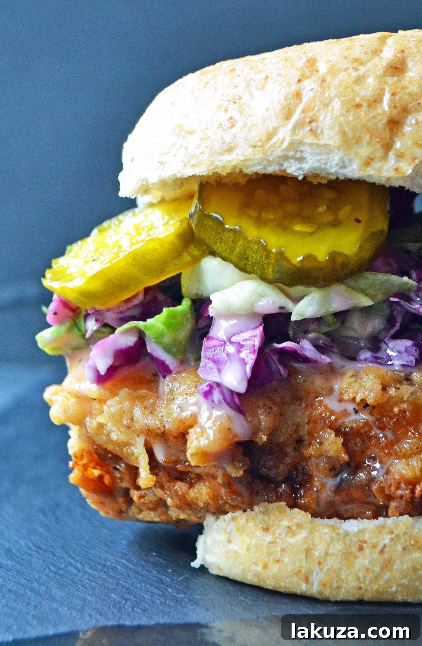 Bubby's Buttermilk Fried Chicken Sandwich with Creamy Coleslaw and Spicy Pickles - Plated