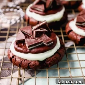 Frosted Mint Chocolate Brownie Cookies, a holiday mint chocolate cookie recipe.