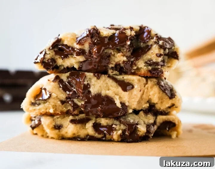 The ultimate Levain Bakery Two Chip Chocolate Chip Cookie Recipe, made without nuts. Enjoy perfectly crispy edges and a thick, gooey center bursting with semi-sweet and dark chocolate chips.