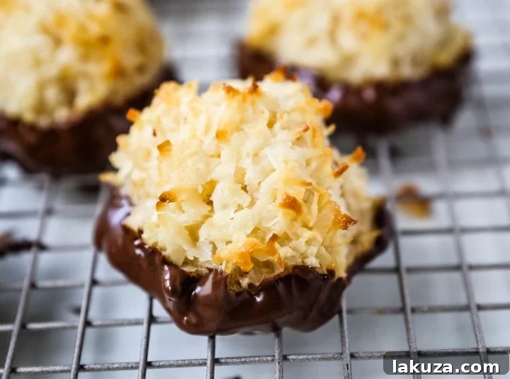 The Best Coconut Macaroons: Soft, chewy, sweet, and gluten-free, often dipped in dark chocolate, perfect as a Christmas cookie.