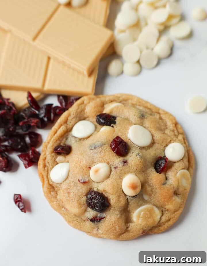 Soft Cranberry White Chocolate Chip Cookies, featuring perfectly chewy cookies with buttery crispy edges, sweet dried cranberries, and creamy white chocolate chips.