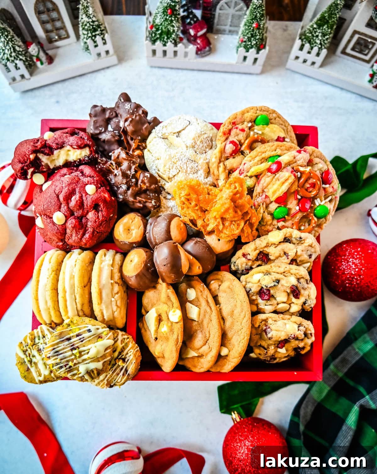 80 Irresistible Christmas Cookie Recipes 105 Christmas Cookie Box. A beautifully presented Christmas cookie box, overflowing with a variety of homemade festive cookies.