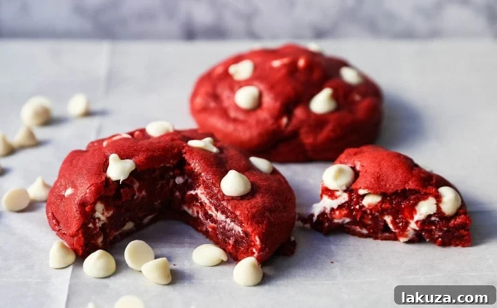 80 Irresistible Christmas Cookie Recipes 47 Red Velvet Cookies with sweet white chocolate chips. Soft, chewy, and famous for their delightful flavor.