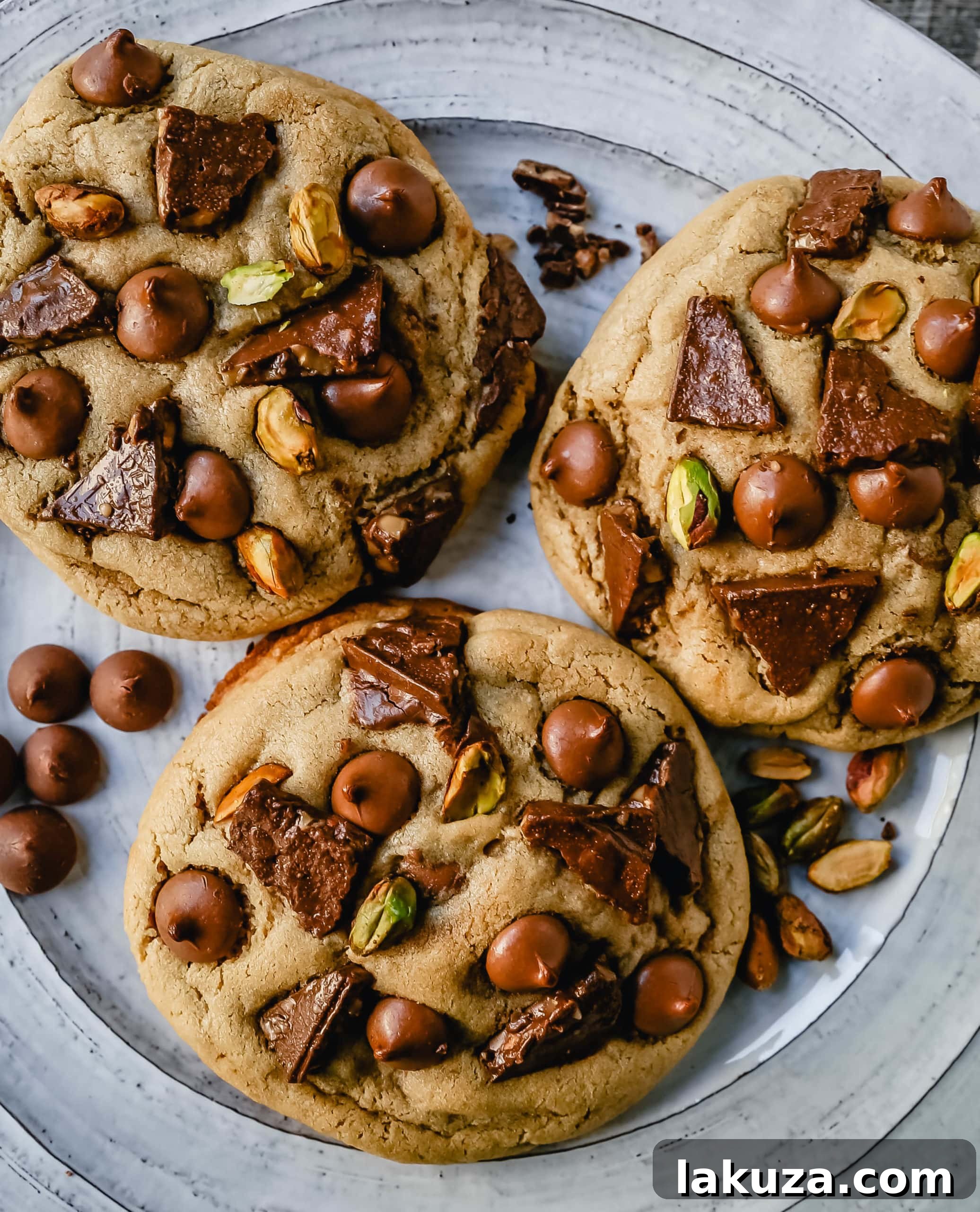 80 Irresistible Christmas Cookie Recipes 71 Pistachio Toffee Chocolate Chip Cookies: thick, chewy bakery-style cookies with milk chocolate toffee, pistachios, and milk chocolate chips. A sweet and salty delight!