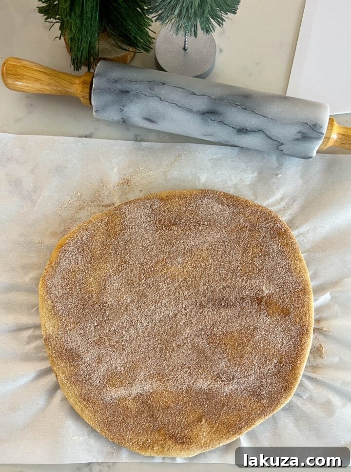 Cinnamon Sugar Star Bread Dough rolled into a perfect 12-inch circle.