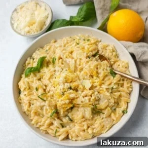 Creamy Lemon Orzo served in a bowl