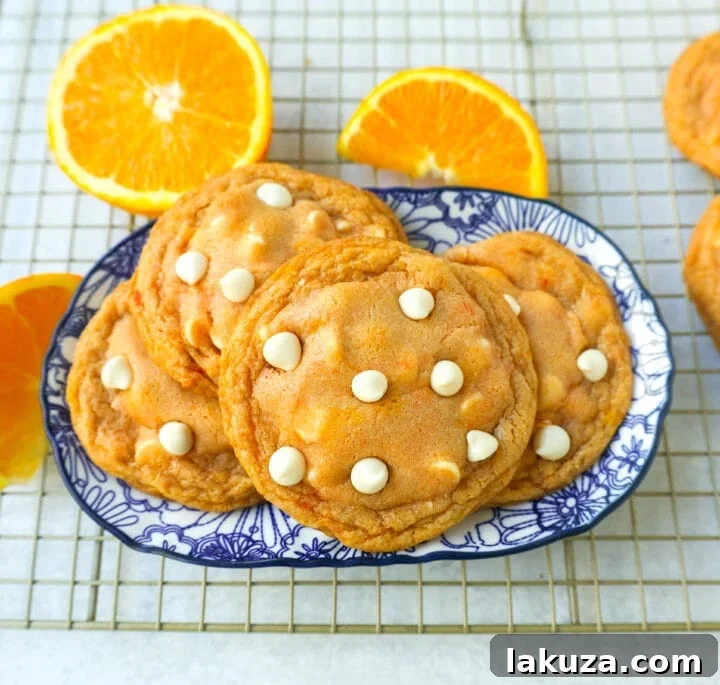 Delicious Soft and Chewy Orange Creamsicle Cookies with white chocolate chips, a perfect orange dessert.