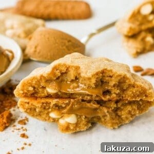 Golden Biscoff White Chocolate Chip Cookies 9 These Biscoff Cookies are filled with Biscoff cookie butter and white chocolate chips. You will love these soft, chewy cookies stuffed with caramelized cookie butter spread.