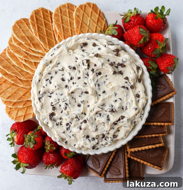 Cannoli Cream Delight 3 Close-up of the best homemade cannoli dip, showcasing its creamy texture and visible mini chocolate chips.